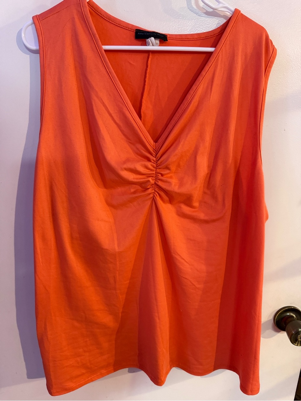 American City Wear Sleeveless V-Neck Ruched Tank Top - Orange